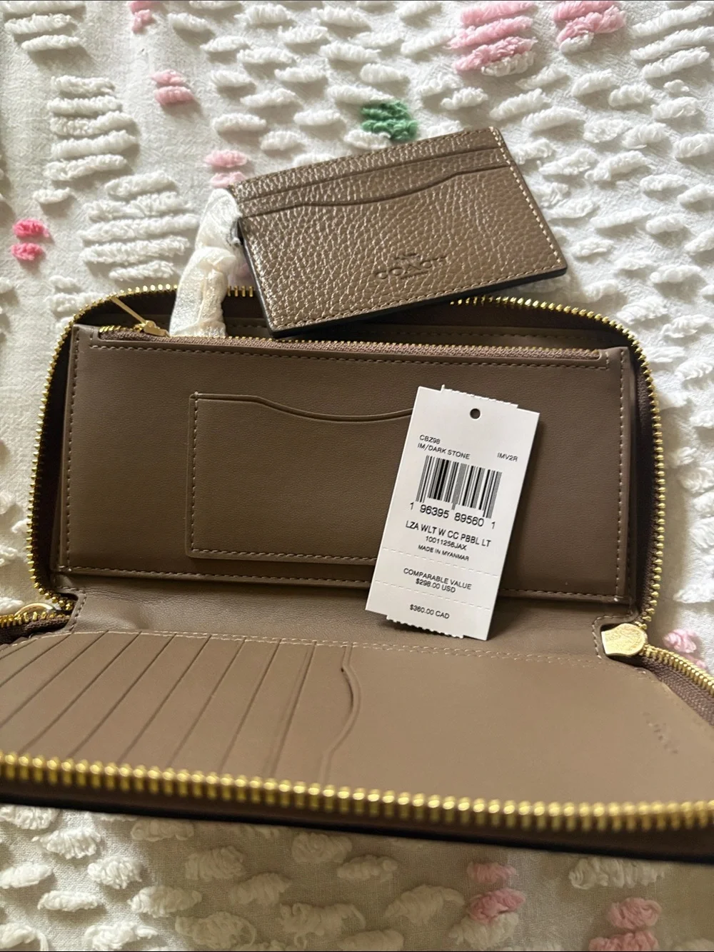 Coach Pebbled Leather Wristlet in Taupe Brown with Gold Hardware